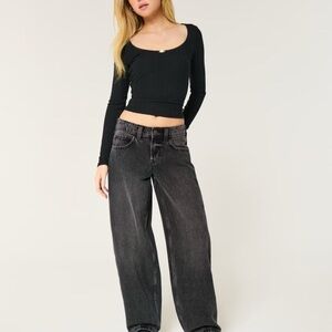 Hollister low rise taper baggy jeans 6 long 28 long washed black